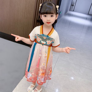 Princess Style Ancient Chinese Costume Childrens Dress Summer Short Sleeve Fairy Tale Princess Skirt for Girls Kids Fashion