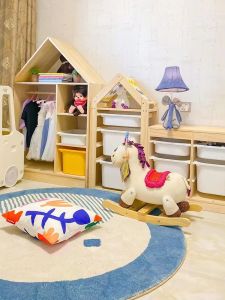 Childrens Wardrobe Storage Cabinet Montessori Childrens Room Solid Wood Hanger Boys and Girls Wardrobe Baby Locker