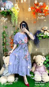 Dress Midi Wanita 853572: Detail Keterangan Ada di Gambar Import Kualitas Import 300gram