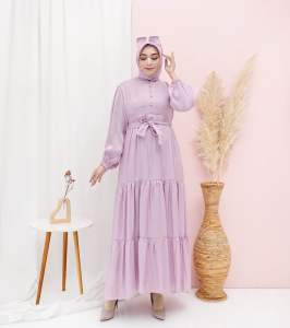 Gamis sarah shimer + hijab dress terbaru super premium model kekinian new arrival Muslim Pesta Wanita Remaja Maxi Lebaran