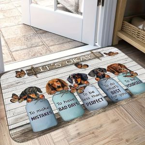 Inspirational Slogan Dog Print Doormat Non‑Slip Washable Floor Rug Cute Animal Decor Mat for Front Door Hallway Home