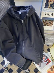 500G Heavy Silver Fox Velvet Coat Mens Autumn and Winter Fleece-lined Thickened Hooded Zip Cardigan Jacket Sweater Couple Wear