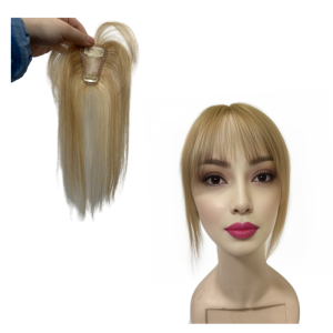 Natural Human Hair Toppers with 3D Air Bangs for Women Hand-made Lace Base Invisible Hairpieces Clip in Human Hair Extensions