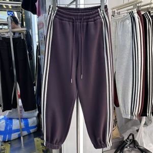 Extra Large 300 Pounds Three Bars Cuffed Long Pants Mens Casual Thickened Fleece Autumn Winter Leisure Match All Long Pants
