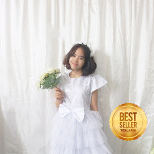 Gaun Warna Putih 4 5 Tahun Dress Tutu Brukat Anak Gaun Pesta Anak-anak Terlaris Dress Baptis Syukuran Baju Aqiqah Gaun Natal COD Tahun 2022 Korean Style KAP110