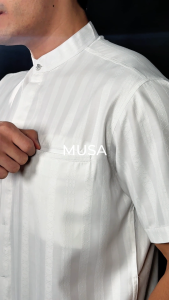 Casella Baju Koko Pria Lengan Pendek Vertical White | Koko Elegant Musa