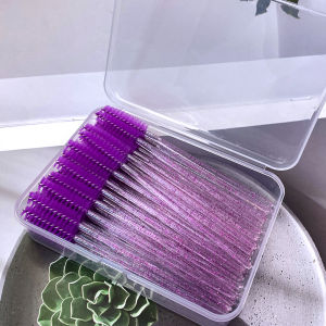 New 50pcs Eyelashes Brush Box Packing Crystal Diamond Handle Makeup Brushes Mascara Wands Applicator Eyelash Extension Supplies