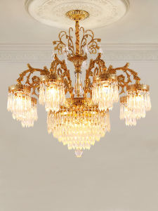 Full Copper Crystal Chandelier French Style Villa Living Room Restaurant Light European Luxury Grand Hotel Lobby Lighting Decor