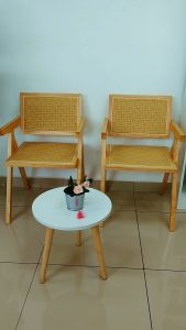 ⚡️LIKE BUG⚡️NEW Castor Wooden Chair | Wooden Dining Chair | Solid Wood Chair | Pattern Nordic Style Armed Rattan Chair | kerusi rotan solid wood