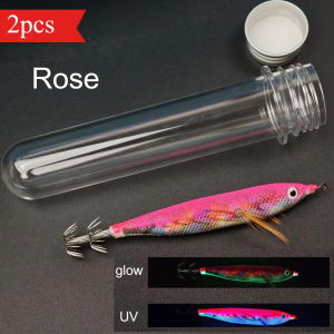 2pcs Horizontal Squid Jig Egi Set Luminous Glow UV Squid Lure with Individual Tube Case Cloth Covered Saltwater Fishing