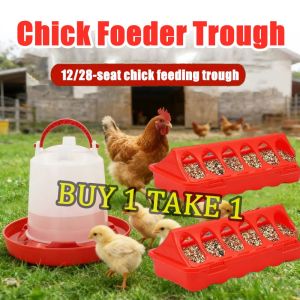 BUY 1 TAKE 1 Flip Top Poultry Feeding Trough Baby Chick Feeder Plastic Chicken Feeder 12 holes and 28 holes linear feeder Pigeon Feeder Double-Sided Breeding Farm Quail Chicken Duckling Poultry Feeder Tools
