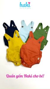 Bộ romper linen lưng chun cho bé trai bé gái Haki BL001 bộ body cho bé baby bodysuit set áo liền quần cho bé từ 6-13kg