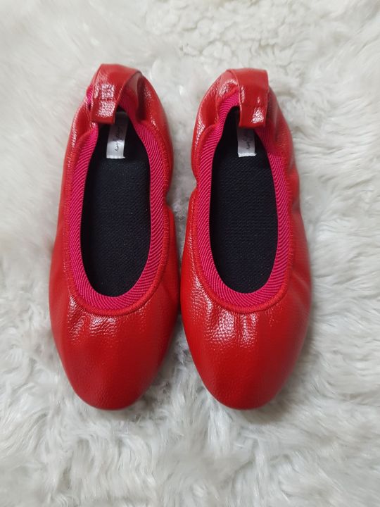 Foldable Garterized flat Doll Shoes For Women Textured Red