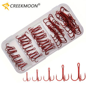 50pcs Barbed Fishing Treble Hooks Mix 2-10# High Strength Carbon Steel Hooks for Ice Sea Carp Fishing Lure Sharp Durable Tackle