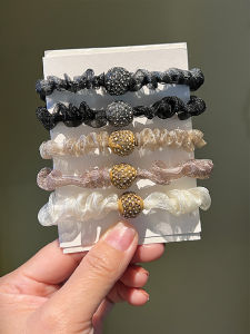 ริบบิ้นผมผ้าอ็อกซ์ฟอร์ดสไตล์เกาหลีสำหรับผู้หญิง ริบบิ้นยางยืดผ้าตาข่ายประดับเพชร ริบบิ้นผม ริบบิ้นยางยืม ริบบิ้นผม