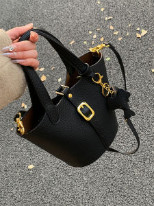 Fashionable Bucket Bag Womens Crossbody Shoulder Handbag Soft PU Leather Zipper Closure Pure Color Casual Style Small Size
