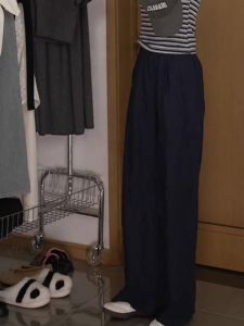 European Style Womens Straight Leg Casual Pants Thin Wide Leg Long Trousers Summer Korean Style High Waist Commute Pants