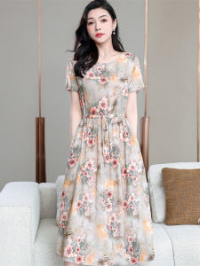 Váy Voan Hoa Phong Cách Hàn Quốc Mùa Hè Cho Phụ Nữ Trung Niên Và Cao Tuổi Váy Dài Bằng Lụa Cotton Thường Ngày Có Túi