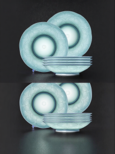 JINGDEZHEN | Jingdezhen Blue and White Carved Dinnerware Set Gift Box
