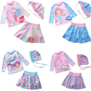 New Childrens Swimsuit Womens Split Long Sleeve Skirt Three-Dimensional Mermaid Anti-DDoS Swimsuit Large Medium and Small Girls Swimsuit