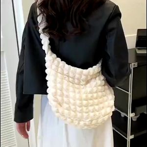 New Style Solid Color Shoulder Bag Commuter Pleated Bag Shopping Bag Korean Girl Heart