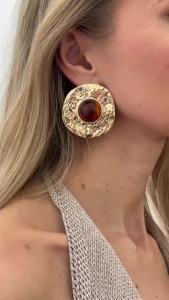 Ingemark | Ingemark Vintage Gold Color Resin Large Geometric Metal Stud Earrings Women Trendy Personality Statement Earrings Accessories