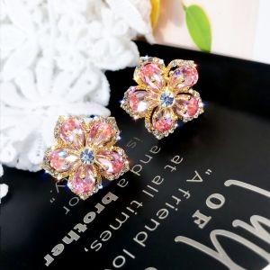 Elegant Light Luxury Zircon Flower Stud Earrings For Women Men Exquisite Sweet Crystal Cherry Blossom Floral Earrings Jewerly