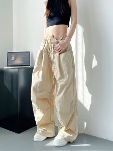 กางเกงขายาวผู้หญิงไซส์ใหญ่เอวสูง ทรงหลวม ทรงลำลอง กางเกงขายาวทรงตรง ทรงหลวม สีพื้น ผ้าไหมน้ำแข็งแห้งเร็ว