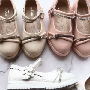 Kids Fashion Toddler Mary Jane Flat Shoes With Straps Sparkle Petals Flowers