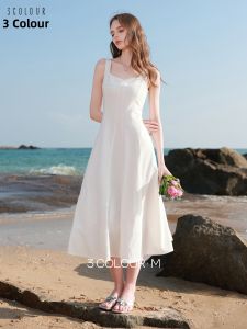 3COLOUR·S | Sleeveless Vest Square Neck Wedding Registry White Long Dress