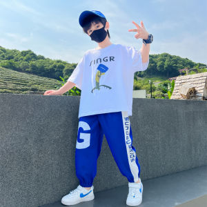 Boys Summer Outfit Set Stylish Short Sleeve Sportswear for Middle And Large Children Trendy Kids Summer Clothes Two-Piece Set