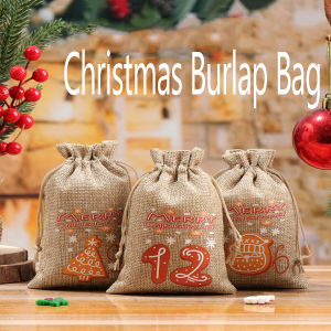 24PCS Christmas gift bag set with drawstring Christmas burlap bundle pocket Christmas burlap bag marked with time