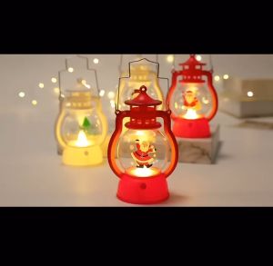 Christmas Mini Lantern Decorative with LED Lights Windproof Lamp Retro Style for Home Decoration