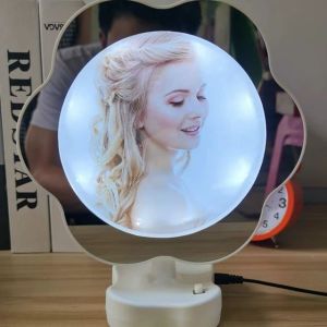 SEHARI JADI Cermin jam mirror kaca magic ajaib frame foto lampu LED hadiah kado gift custom ultah anniversary wisuda wedding valentine natal unik mewah Bentuk bunga flower