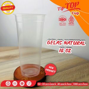 Gelas Plastik Bening Datar Royal 18 -22  oz  / Gelas Plastik Datar isi 50  Pcs