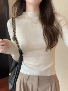 Trendy Fashionable Autumn Elegance Design Niche Semi-High Neck Slim Fit Knitted Top