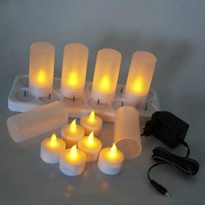 A88M Flameless Tea Candles Light with Charging Base 12pcs EU Plug LED Tea Lights Candles with Plastic Cup for Valentine Day Weddings Christmas Decor