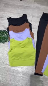 Bộ đồ tập gym yoga aerobic thể thao nữ bao gồm áo bra kèm mút và quần dài chất liệu thun lạnh LULU BINSPORTS BD267
