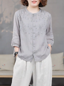 QINGNAER | Elegant Commuter Style Short Sleeve Blouse
