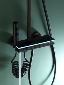 ARTHUR New 360° Adjustable Rotation Digital Display Lighting Shower For Bathroom Shower Set With Hose 4 in 1 Stainless Shower Set Adjustable Hot And Cold Water With Storage Rack