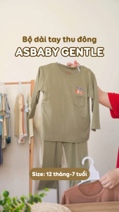 Bộ dài tay trơn basic Gentle thương hiệu Asbaby vải petit cotton viscose cho bé từ 12 tháng - 7 tuổi