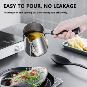 Long Handle Turkish Coffee Pot with Pouring Spout Stainless Steel Milk Butter Warmer Pot Stovetop Chocolate Melting Pan