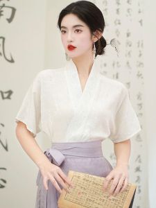 New 2025 White Shirt Collar Design Song Dynasty Style Hanfu Top Matched with Horse Tailed Skirt Chinese National Style Embroidery