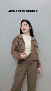 TELLY ➡️ BJ-101 Jaket Korduroi Wanita Vintage Style Lengan Panjang Warna Solid Atasan Kekinian Corduroy Crop Kasual Jaket