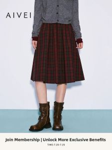 AIVEI | Retro Plaid Midi Skirt