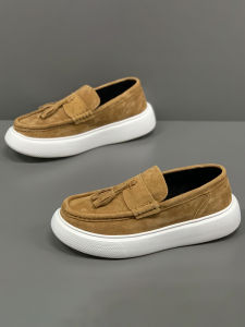 Casual Leather Slip-On Low-Top Mens Shoes Trendy Retro Flats Fashionable Comfortable Breathable Rubber Sole