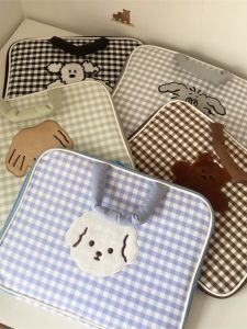 South Korea Embroider Plaid Cute Cartoon Satchel Notebook Computer Storage Bag INS11/13-Inch Liner Protective Case