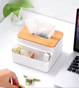 Hộp Khăn Giấy Nắp Gỗ 3 Ngăn Hộp Đựng Giấy Ăn Để Bàn A3112