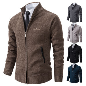 2023 Knitwear Spring and Autumn Mens Stand-up Collar Thick Warm Cardigan Sweater Winter Loose Casual Coat