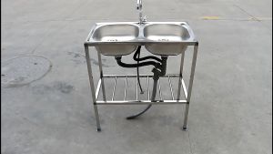 DOKIO Stainless Kitchen Sink With Faucet Stand Shelf Portable Double Basin Sink Single Tank With Support Shelf